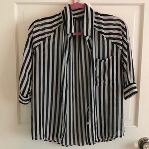 Black and white striped button down